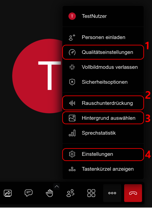 Auswahl weitere Einstellungen